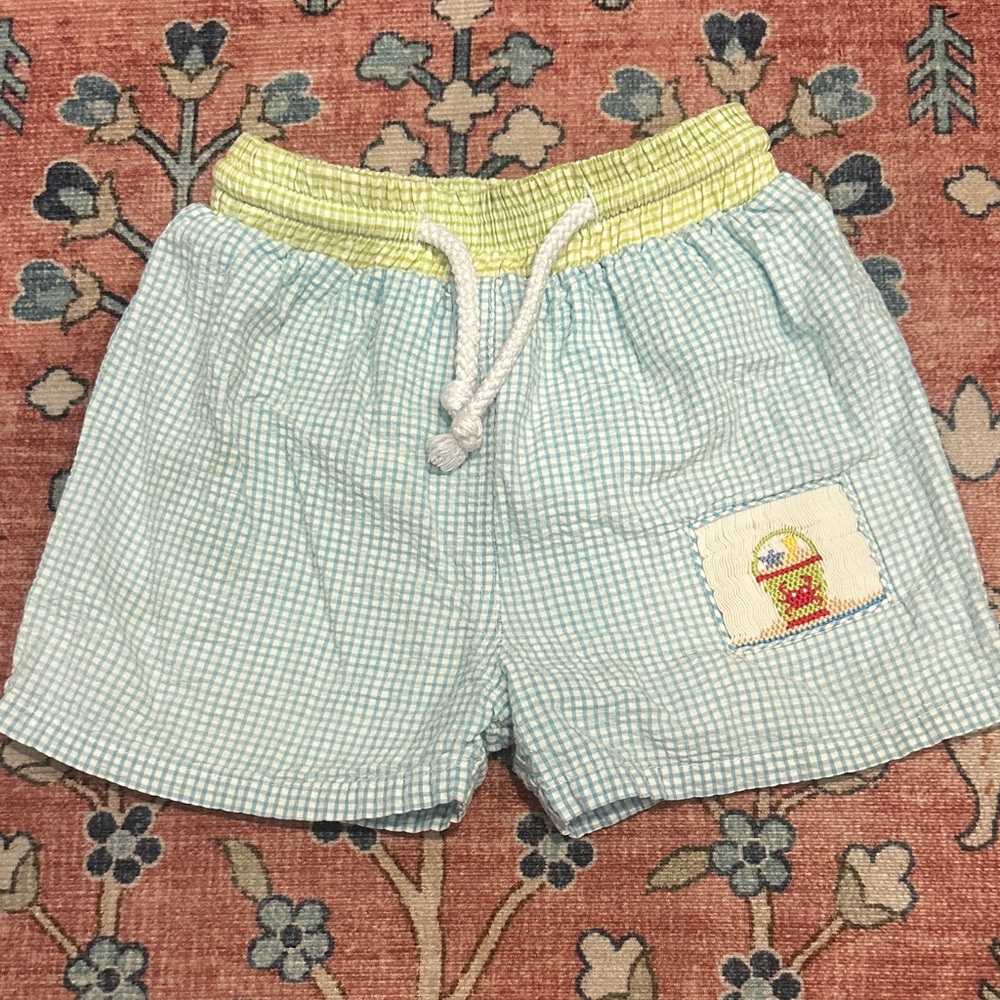 Checkered Blue and Yellow Swim Trunks